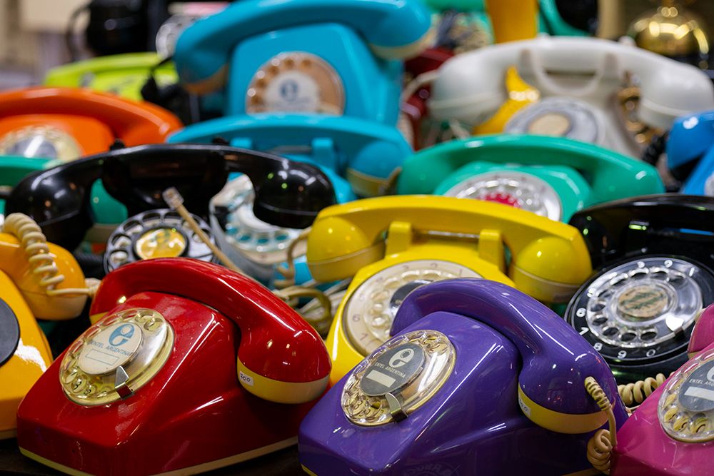 Argentina-Buenos Aires San Telmo Market-aka Mercado San Telmo Colorful vintage telephones